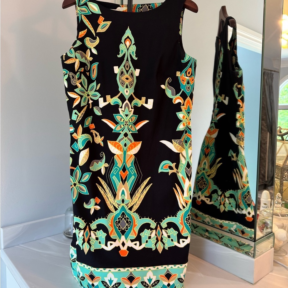Kim Rogers Black and Green Sleeveless Sheath Mini Dress Size 12 - Picture 2 of 13